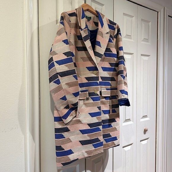 C. Wonder Christian Siriano Geometric Embroidered Knee Length Blazer Coat Jacket - Picture 6 of 12